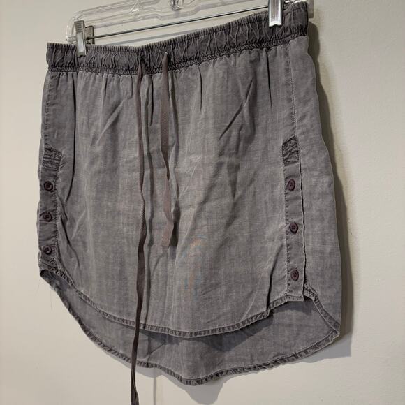 Anthropologie Cloth & Stone Mini Skirt Size S Gray Tencel Drawstring‎ Preppy - Picture 3 of 6